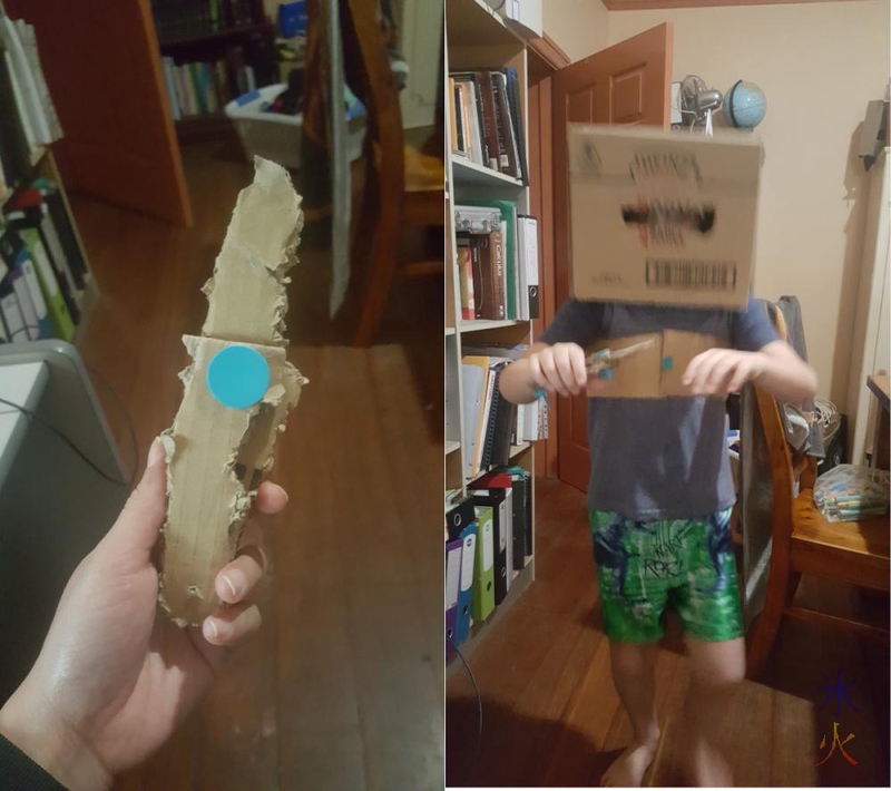 9yo-cardboard-box-armour-knife