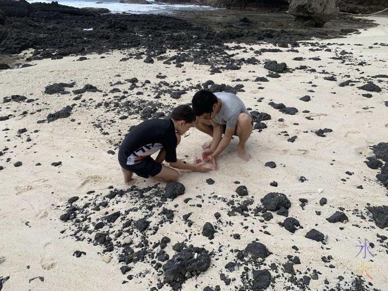 cousin and 14yo corralling a crab