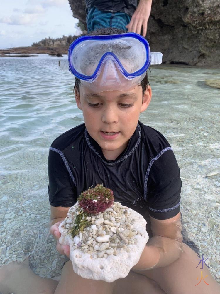 temporary beach art by 10yo, Lily Beach, Christmas Island