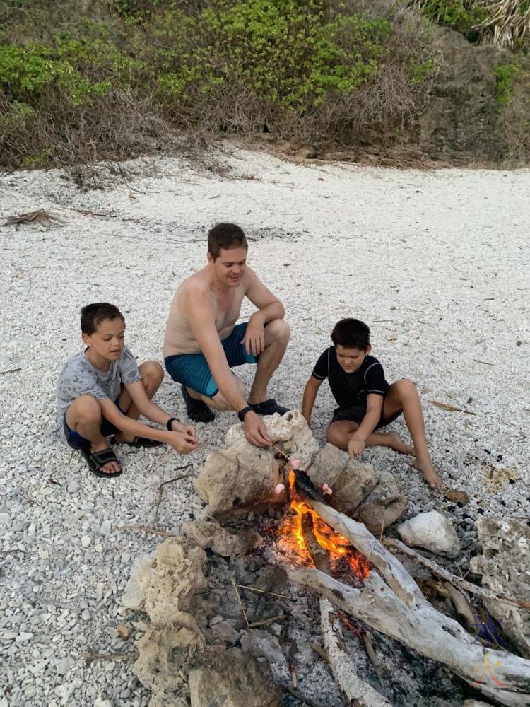 toasting marshmallows, Lily Beach, Christmas Island