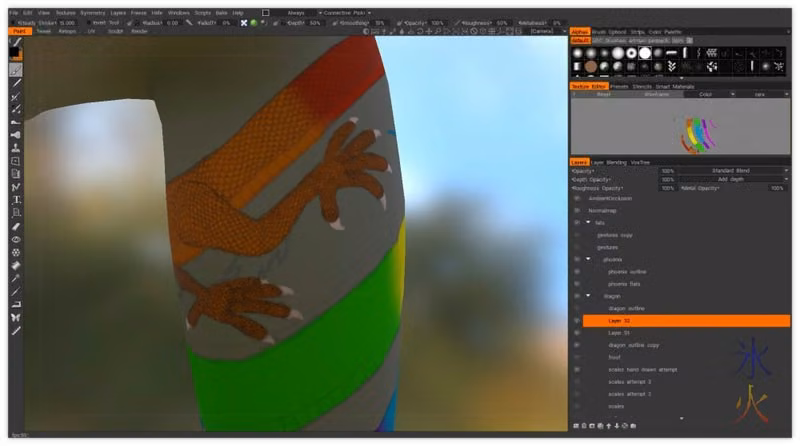 drawing scales on dragon tattoo in 3d Coat