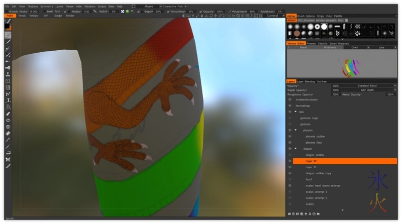 drawing scales on dragon tattoo in 3d Coat
