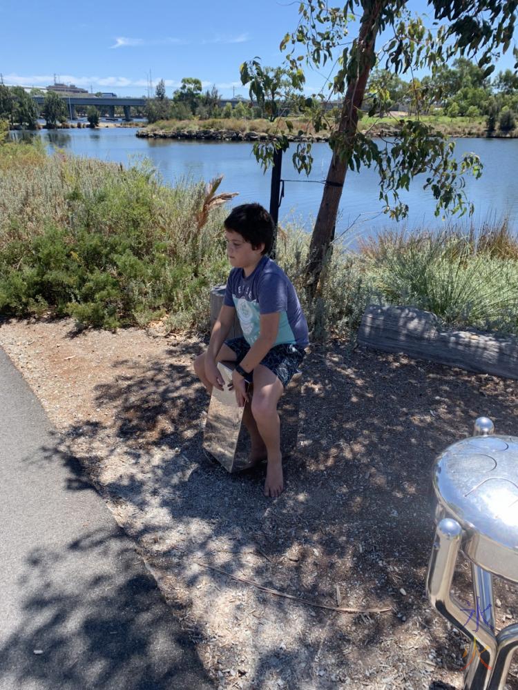 10yo playing metal drum thing at Perth Stadium, Western Australia