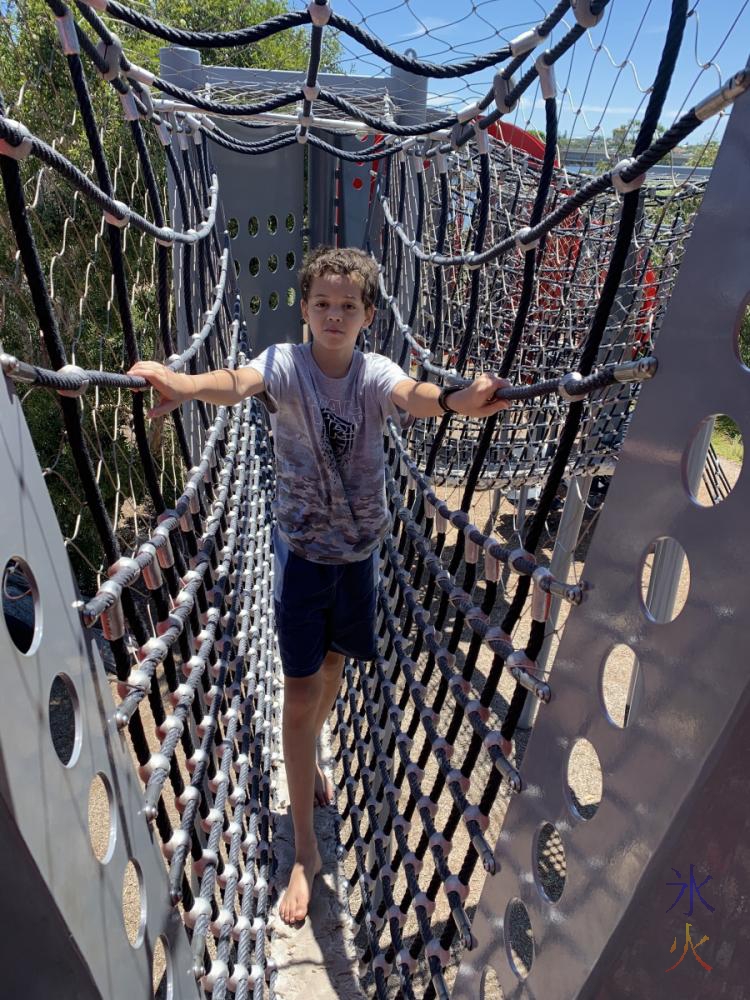 slightly miffed 14yo on playground at Perth Stadium, Western Australia