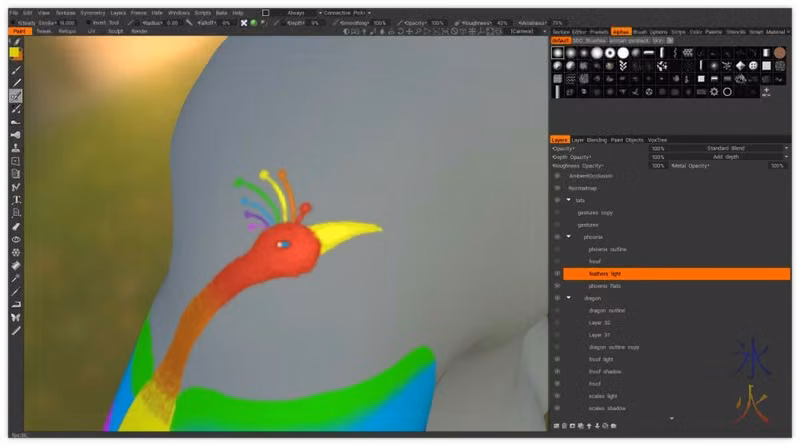 working on Zara's reflective phoenix tattoo - head detail