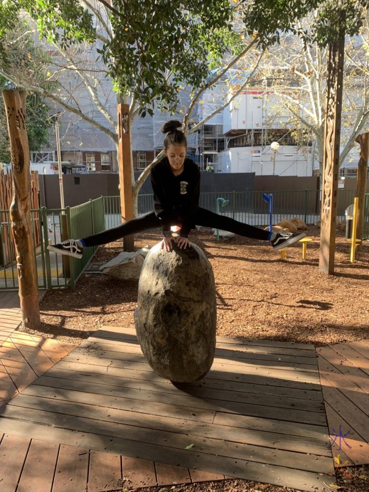 12yo doing straddle hold in the sensory playground, Perth, Western Australia