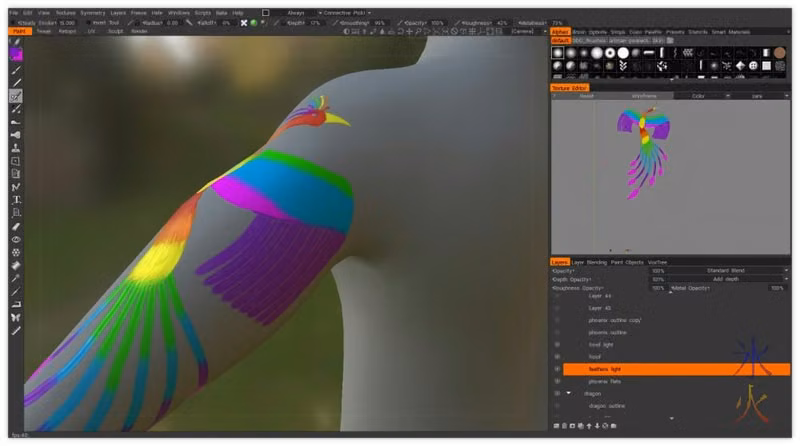 3d shiny phoenix tattoo left wing primaries done