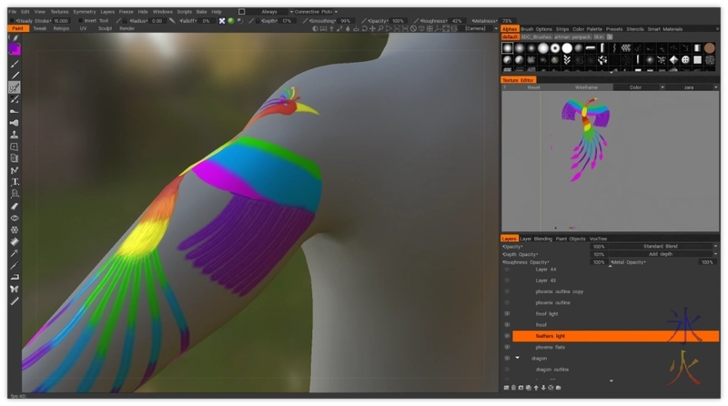 3d shiny phoenix tattoo left wing primaries done