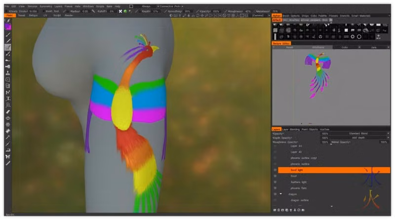 3d shiny phoenix tattoo with slightly more balanced wings