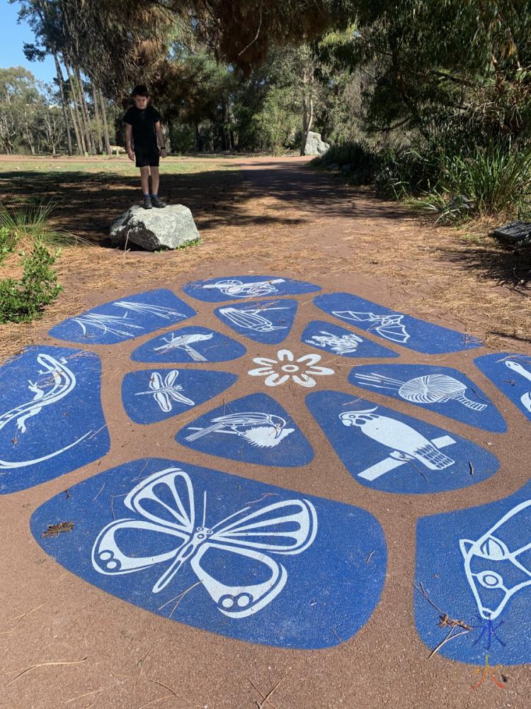 painting on the ground at PIney Lakes Reserve, Bateman, Western Australia
