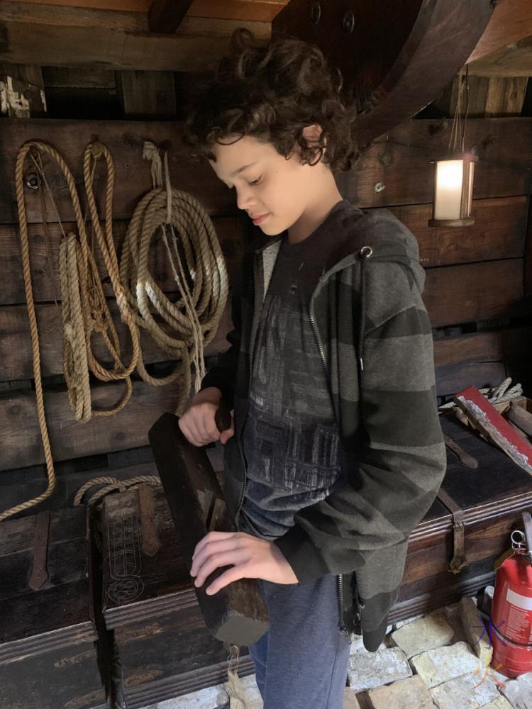 14yo handling a lathe aboard the Duyfken replica, AQWA, Western Australia