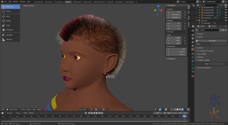 showing viewport render hair textures in very low res