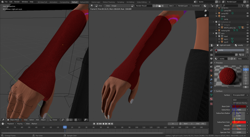 arm socks preview vs render Blender 2.81