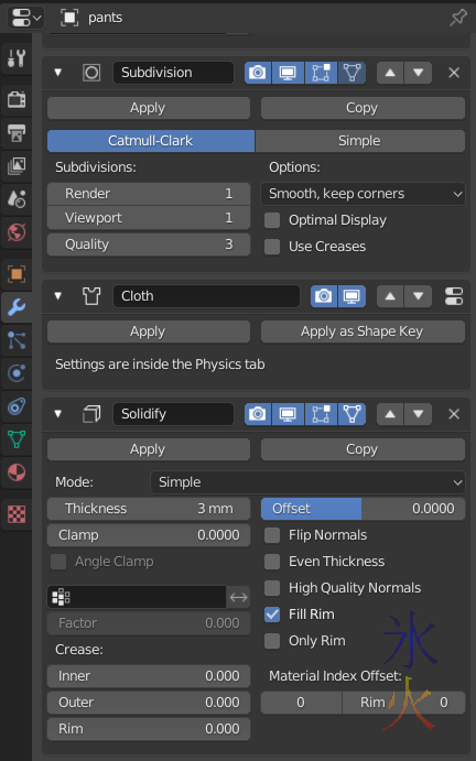 Blender 2.8 stack order for pants