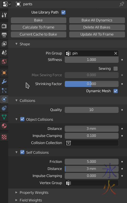 Blender 2.8 cloth settings for pants