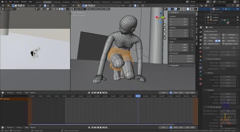 Blender 2.8 cloth sim not coping