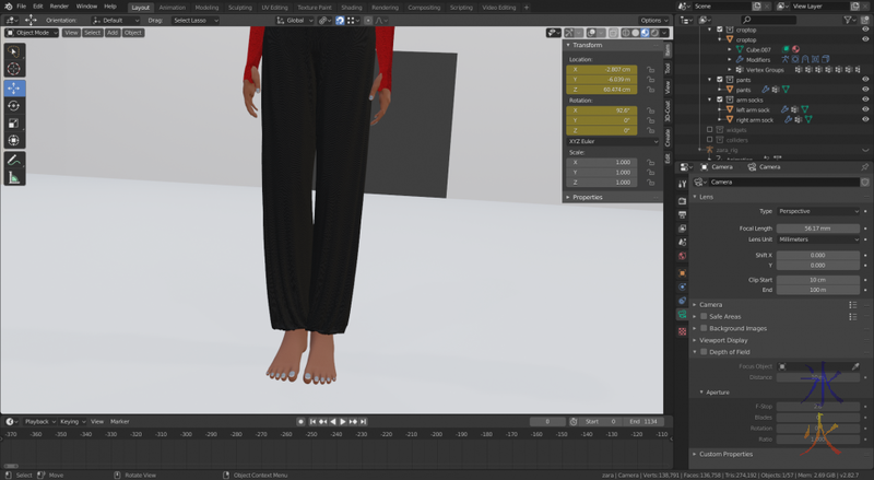 Blender 2.8 cloth sim pants fold