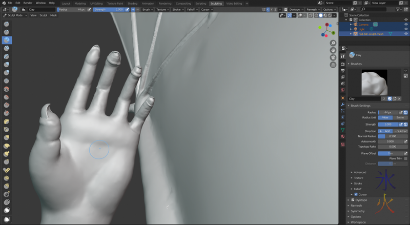 Blender 2.8 fixing up hand sculpt