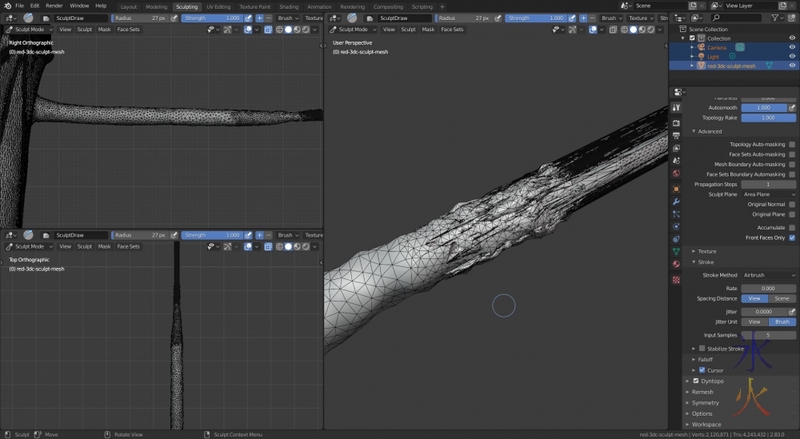 Blender 2.8 fixing up a mesh in sculpt mode