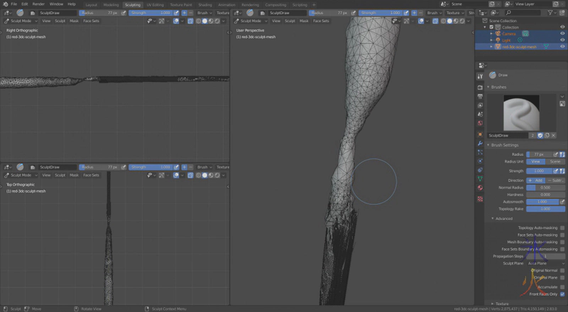 Blender 2.8 fixing mesh in sculpt mode - dangerous thin section Blender 2.8 fixing mesh in sculpt mode - dangerous thin section