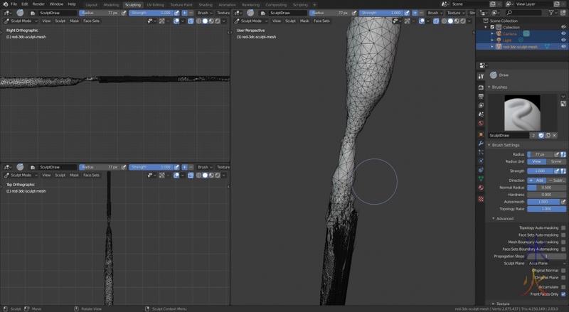 Blender 2.8 fixing mesh in sculpt mode - dangerous thin section