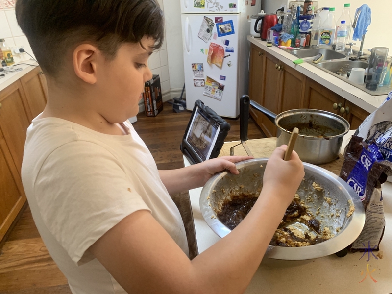 11yo making sticky date pudding I think