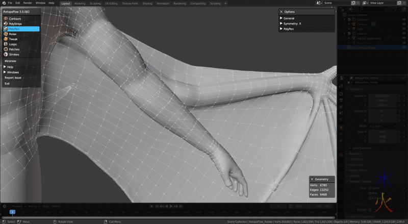 working on arm in retopoflow in Blender 2.9