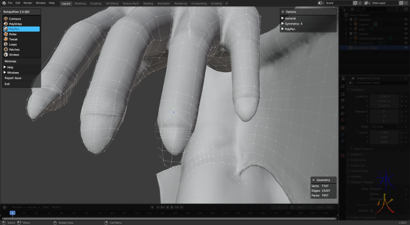 fingertips retopo using Retopoflow in Blender 2.9