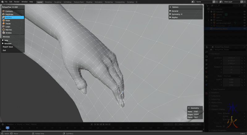 hand retopo with Retopoflow in Blender 2.9