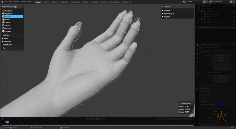 hand retopo in retopoflow in Blender 2.9