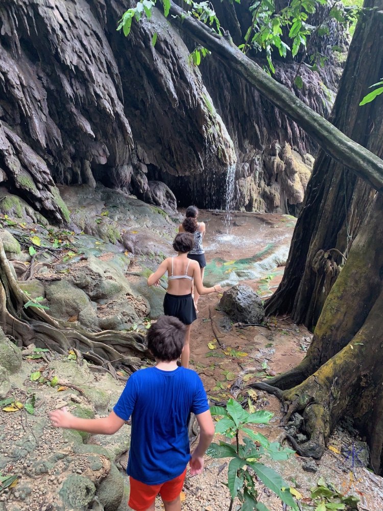 kids heading to waterfall, Christmas Island