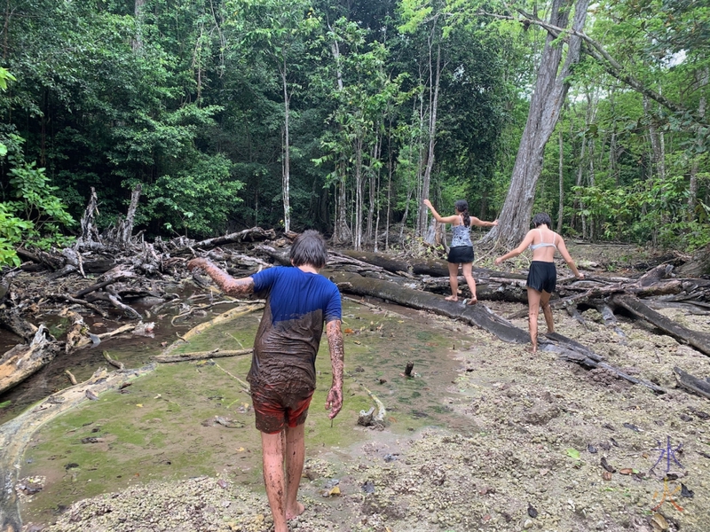 kids heading towards main part of the source at Hugh's Dale, Christmas Island