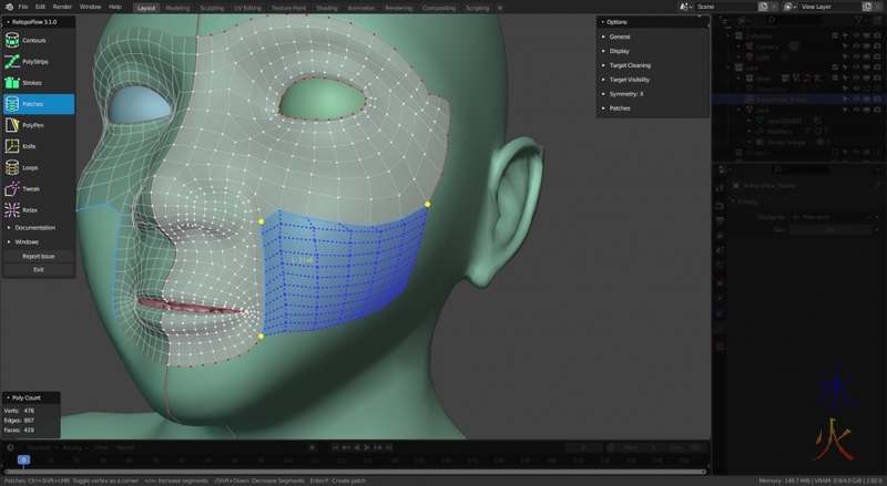 patches tool in Retopoflow 3.1.0 in Blender 2.92