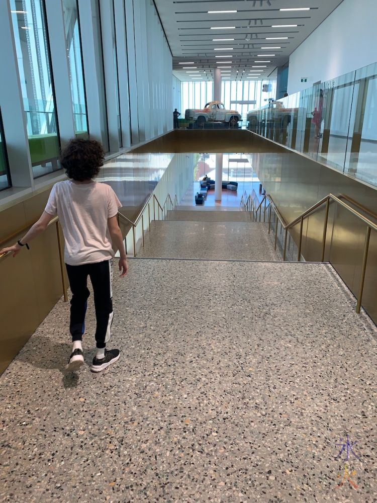 16yo heading down to second floor from third floor, Boola Bardip Museum, Perth, Western Australia