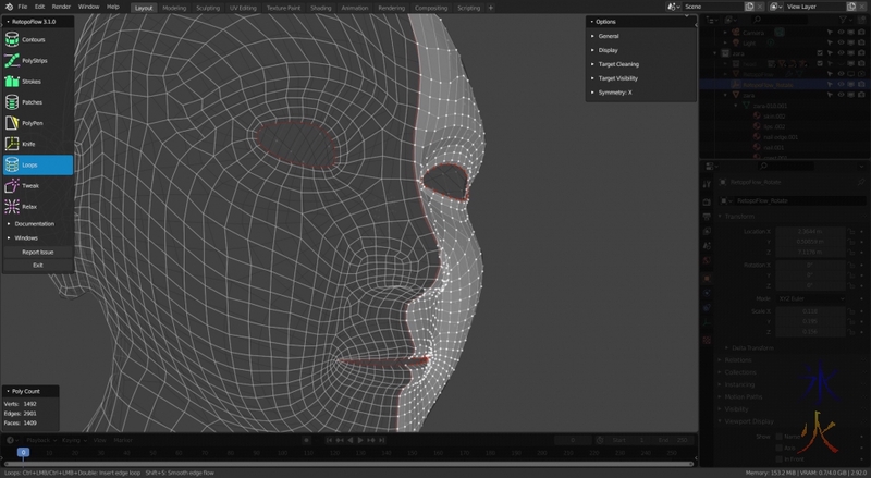 head retopo using Retopoflow in Blender 2.92