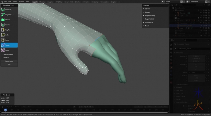 glaring at hand retopo in Retopoflow on Blender 2.92