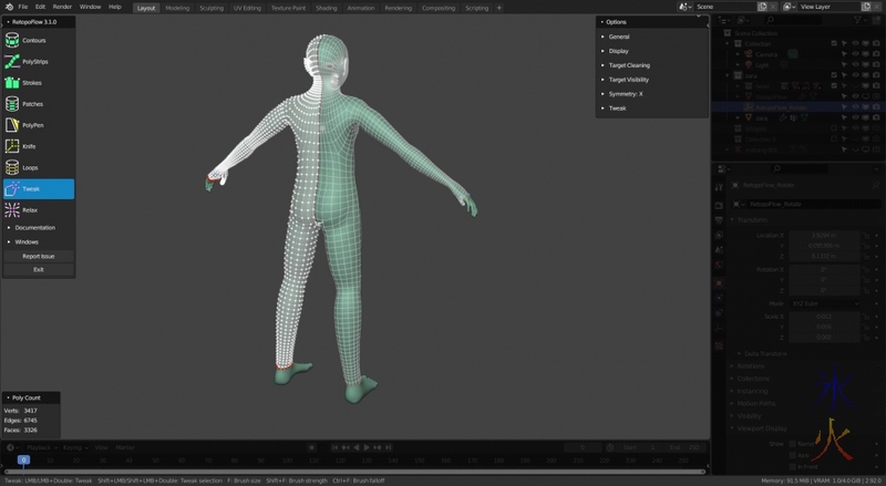 Zara back in Retopoflow in Blender 2.92