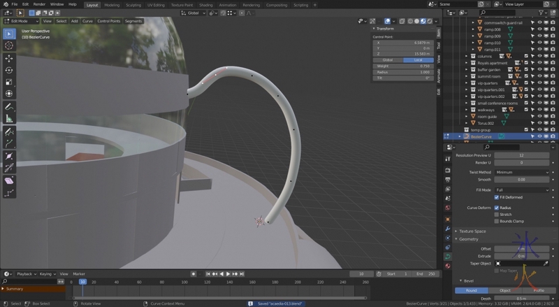bezier support pillar at the top of Acaedia, Blender 2.92