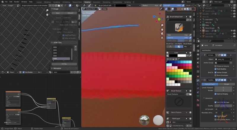 reworking dragon tattoo belly scales in Blender 2.93