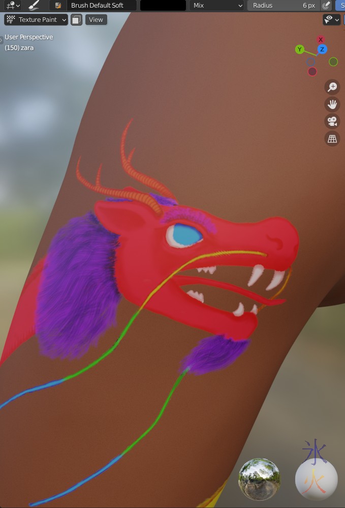 dragon tattoo mane and beard in bpainter in Blender 2.93