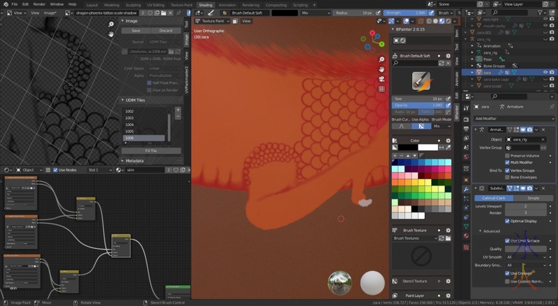 dragon leg scales in bpainter in Blender 2.93.1