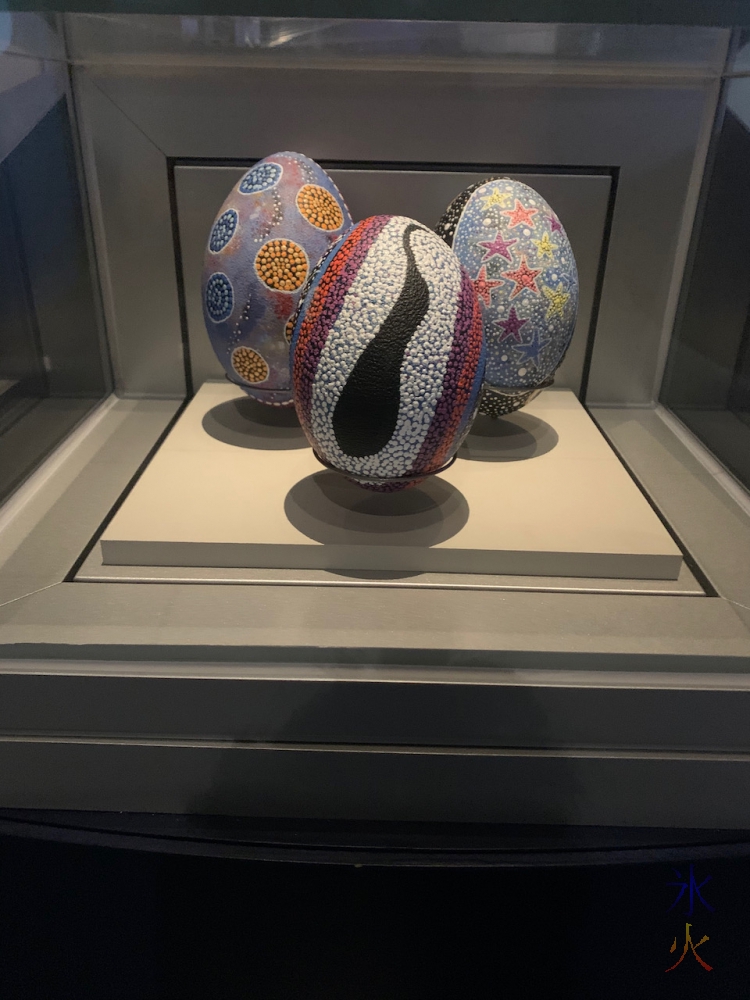 painted emu eggs in cosmos room in Boola Bardip Museum, Perth, Western Australia