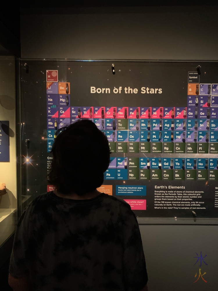 12yo looking at periodic table at Boola Bardip Museum, Perth, Western Australia