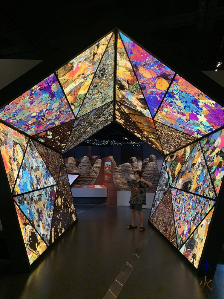 12yo in lit up gemstone tunnel at Boola Bardip Museum, Perth, Western Australia