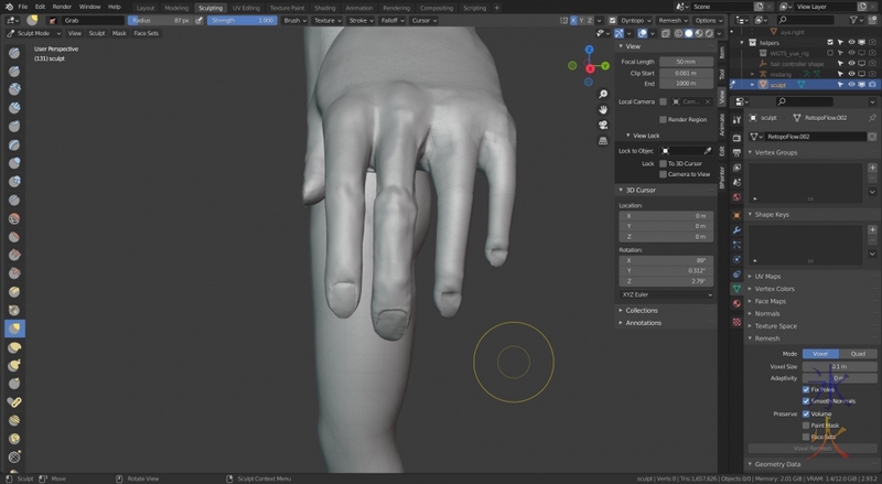 sculpting fingers in Blender 2.93.2