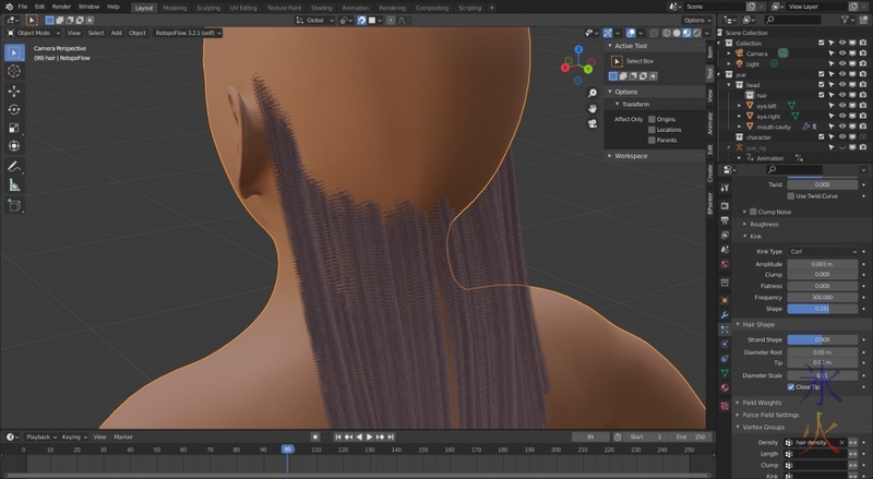 yue particle hair dreadlock settings in Blender 2.93.3