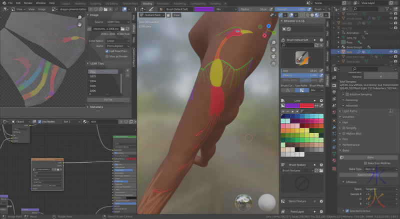 drawing phoenix tattoo in bpainter, blender 2.93.3 drawing phoenix tattoo in bpainter, blender 2.93.3