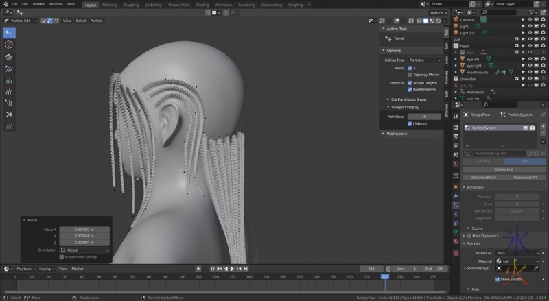 particle hair dreadlocks in Blender 2.93