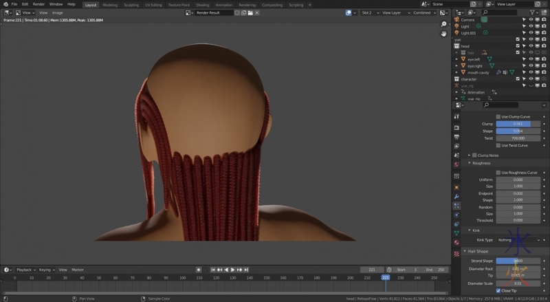 checking dreadlock spacing in Blender 2.93.4