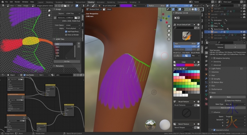 painting a tattoo in Bpainter in Blender 2.93.4